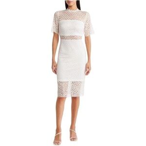 NWT Love By Design Nordstrom White Lace Sheer Panel Knee Length Dress Large